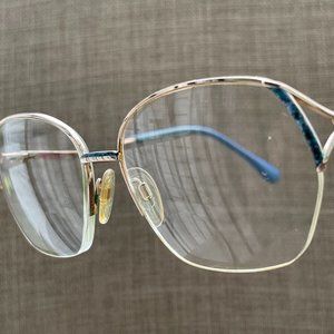 Vintage Glasses Rodenstock Eyeglasses Frame Metal Half Rim Gold/Blue Tone Frame